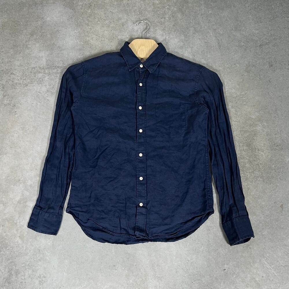 J.Crew Slim Fit Navy 100% Linen Shirt Blue Men's Medium Long Sleeve
